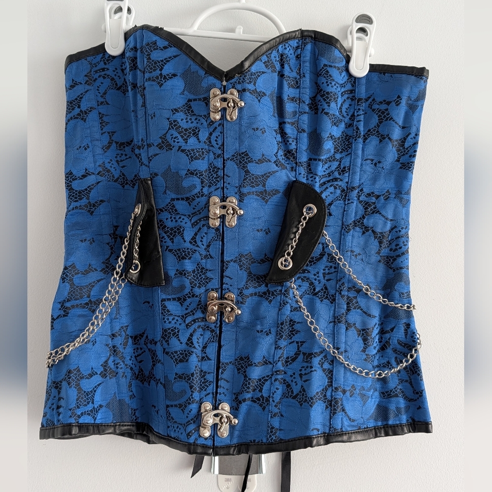 Blue and Black Lace Corset with Chains